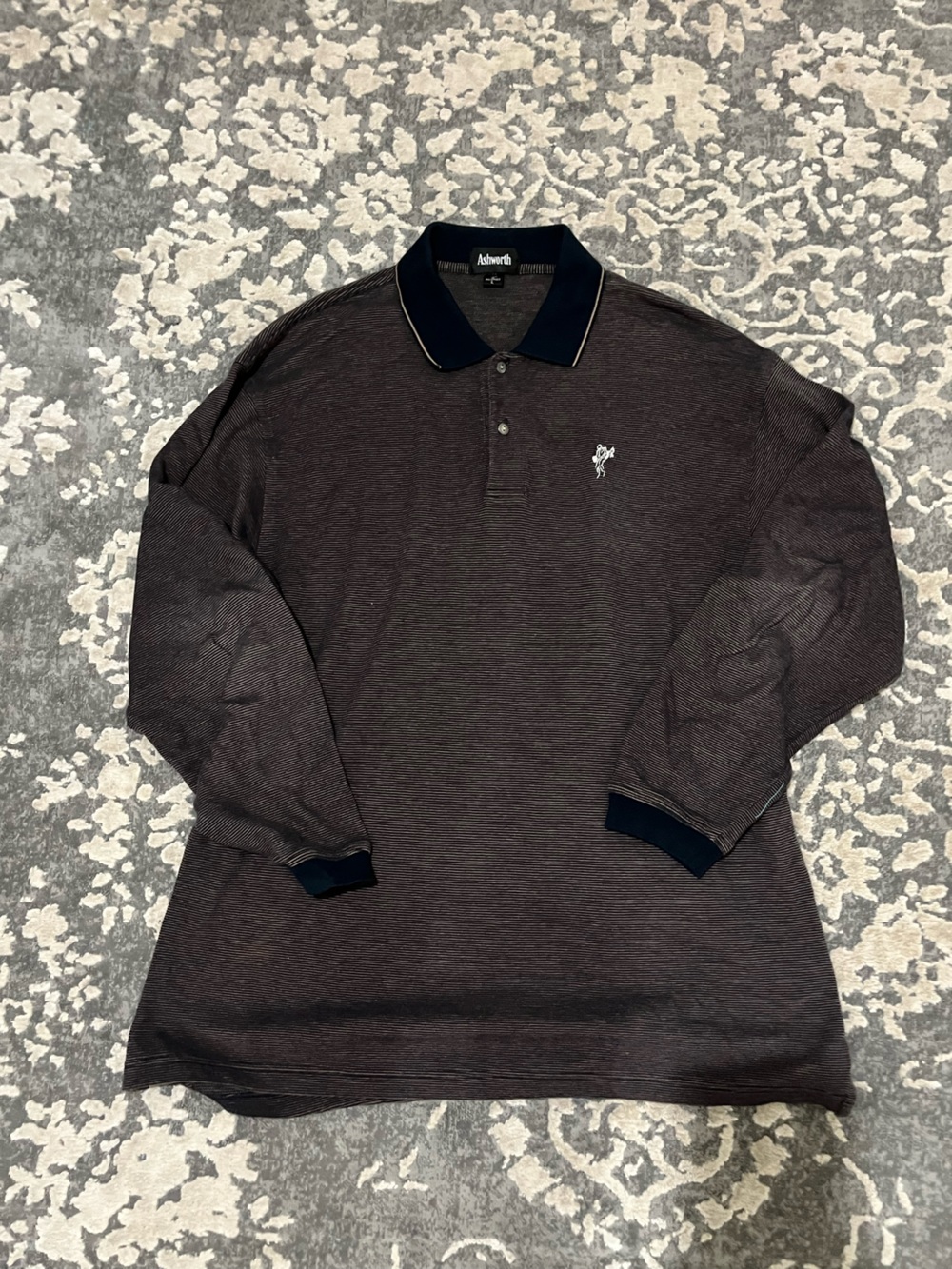 Grandpacore Ashworth Long Sleeve Polo in Dark Brown with Navy Trim